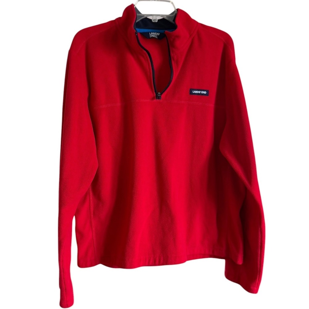 Lands End Mens Red Quarter Zip Fleece Pullover Sweater Large 42-44 Mock Neck